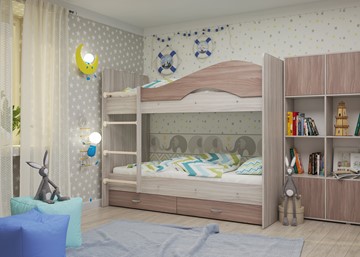 Детская кровать для мальчика Мая с 2 ящиками на щитах, корпус Шимо светлый, фасад Шимо темный во Владимире