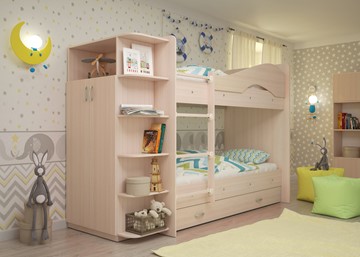 Детская кровать для девочки Мая на щитах со шкафом и ящиками, цвет Млечный дуб в Коврове