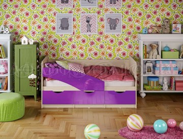 Кровать в детскую Бабочки 800*1600, Фиолетовый глянец во Владимире