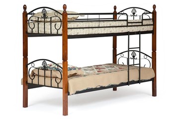 Детская кровать BOLERO двухярусная дерево гевея/металл, 90*200 см (bunk bed), красный дуб/черный в Коврове