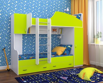 Детская кровать-шкаф Юниор-2, каркас Белое дерево, фасад Лайм во Владимире