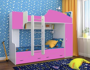 Детская кровать-шкаф Юниор-2, каркас Белое дерево, фасад Розовый во Владимире