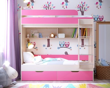Детская 2-х ярусная кровать Ярофф Юниор-5, каркас Дуб, фасад Розовый в Коврове