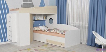 Детская кровать-шкаф Кадет-2 с металлической лестницей, корпус Белое дерево, фасад Дуб в Коврове