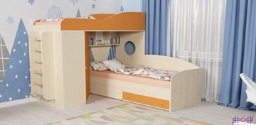 Детская кровать-шкаф Кадет-2 с металлической лестницей, корпус Дуб, фасад Оранжевый во Владимире