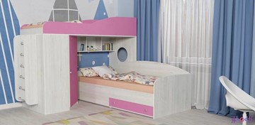 Детская кровать-чердак Кадет-2 с металлической лестницей, корпус Винтерберг, фасад Розовый в Коврове