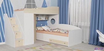 Детская кровать-шкаф Кадет-2 с универсальной лестницей, корпус Белое дерево, фасад Дуб во Владимире