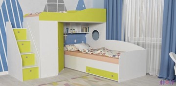Детская кровать-шкаф Кадет-2 с универсальной лестницей, корпус Белое дерево, фасад Лайм во Владимире