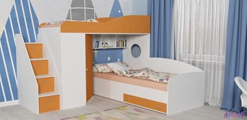 Детская кровать-шкаф Кадет-2 с универсальной лестницей, корпус Белое дерево, фасад Оранжевый во Владимире