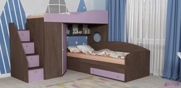 Детская кровать-шкаф Кадет-2 с универсальной лестницей, корпус Ясень анкор темный, фасад Ирис во Владимире