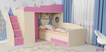 Детская кровать-шкаф Кадет-2 с универсальной лестницей, корпус Дуб, фасад Розовый в Коврове