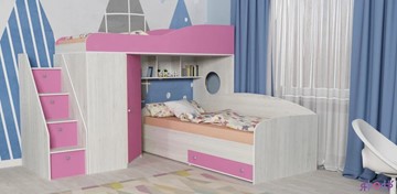 Детская кровать-чердак Кадет-2 с универсальной лестницей, корпус Винтерберг, фасад Розовый во Владимире