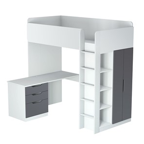 Кровать-чердак с письменным столом и шкафом POLINI Kids Simple Белый / Серый в Коврове