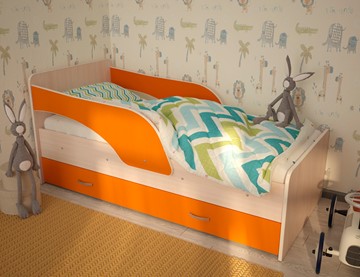 Кровать с ящиками Максимка, корпус Млечный дуб, фасад Оранжевый во Владимире