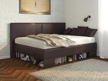 Полуторная детская кровать Lancaster 1, 120х200, ЛДСП венге, экокожа коричневая во Владимире