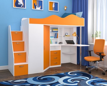 Детская кровать-шкаф Пионер-1, каркас Белое дерево, фасад Оранжевый во Владимире