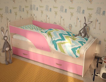 Детская кровать с бортиками Максимка, корпус Млечный дуб, фасад Розовый в Коврове