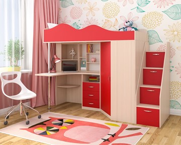 Детская кровать-шкаф Пионер-1, каркас Дуб, фасад Красный во Владимире