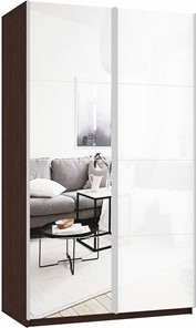 Шкаф 2-створчатый Прайм (Зеркало/Белое стекло) 1200x570x2300, венге в Коврове