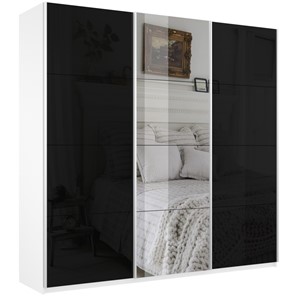Шкаф 3-створчатый Широкий Прайм (2 Стекла Черных / Зеркало) 2400x570x2300, Белый Снег в Коврове