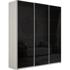 Шкаф Широкий Прайм (Черное стекло) 2400x570x2300, Ясень Анкор светлый в Коврове