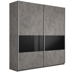 Шкаф 2-х дверный Широкий Прайм (ДСП / Черное стекло) 2200x570x2300, Бетон в Коврове