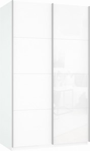Шкаф 2-х створчатый Прайм (ДСП/Белое стекло) 1400x570x2300, белый снег в Коврове