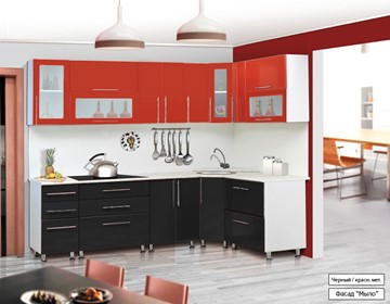 Кухня угловая Мыло 224 2600х1600, цвет Черный/Красный металлик в Коврове