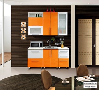 Кухня маленькая Мыло 224 1600х918, цвет Оранжевый/Белый металлик в Коврове