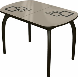 Кухонный стол раздвижной Ривьера мини дерево №1, Рисунок квадро (стекло молочное/коричневый/венге) во Владимире