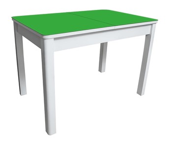 Обеденный раздвижной стол Айсберг-02 СТ2, белое ЛДСП/стекло зеленое/прямые массив белый в Коврове