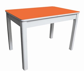 Раздвижной стол Айсберг-01 СТ2, белое ЛДСП/стекло оранжевое/прямые массив белый во Владимире