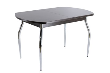 Кухонный стол раскладной ПГ-07 СТ1 венге/черное стекло/хром фигурные в Коврове