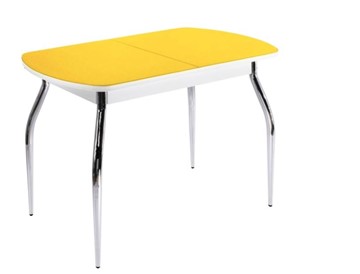 Обеденный раздвижной стол ПГ-02 СТ2, белое/желтое стекло/35 хром гнутые металл в Коврове