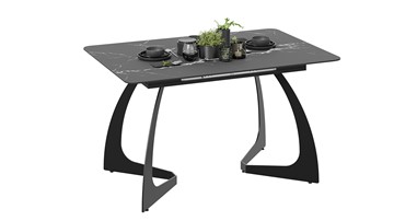 Кухонный раздвижной стол Конкорд Тип 2 (Черный муар/Стекло матовое черный мрамор) в Коврове