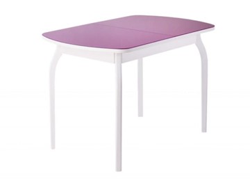 Кухонный стол раскладной ПГ-мини, матовое фиолетовое стекло, ноги гнутые массив белый в Коврове