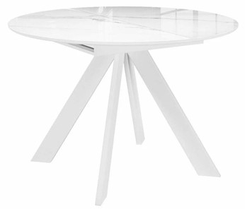 Стеклянный кухонный стол раздвижной DikLine SFC110 d1100 стекло Оптивайт Белый мрамор/подстолье белое/опоры белые в Коврове