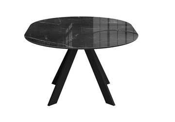 Стеклянный обеденный стол раздвижной DikLine SFC110 d1100 стекло Оптивайт Черный мрамор/подстолье черное/опоры черные в Коврове