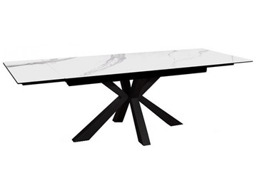 Керамический кухонный стол раздвижной DikLine SFE140 Керамика Белый мрамор/подстолье черное/опоры черные (2 уп.) в Коврове