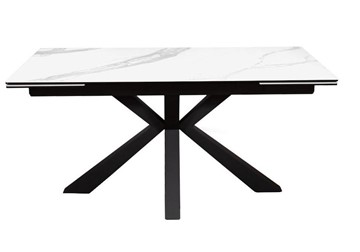 Керамический обеденный стол раздвижной DikLine SFE160 Керамика Белый мрамор/подстолье черное/опоры черные (2 уп.) в Коврове