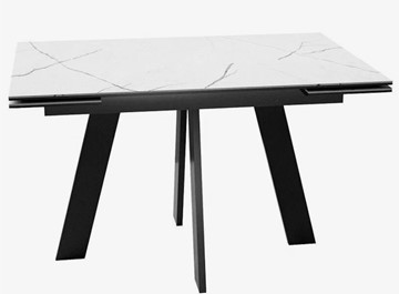 Стеклянный обеденный стол раздвижной DikLine SFM120 Стекло Белый мрамор САТИН/подстолье черное/опоры черные в Коврове