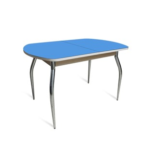 Обеденный стол ПГ-06 СТ2, дуб молочный/синие стекло/35 хром гнутые металл во Владимире