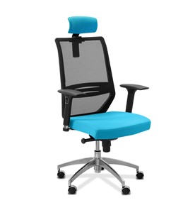 Офисное кресло Aero lux с подголовником, сетка/ткань TW / черная/голубая во Владимире