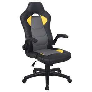 Кресло офисное BRABIX "Skill GM-005", откидные подлокотники, экокожа, черное/желтое, 532494 во Владимире