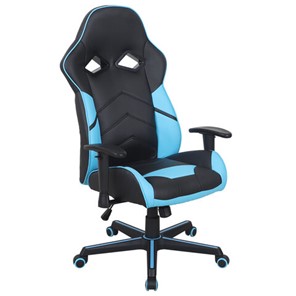 Кресло офисное BRABIX "Storm GM-006", регулируемые подлокотники, экокожа, черное/голубое, 532501 в Коврове
