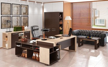 Кабинет руководителя ALTO с высоким шкафом для одежды, низким для документов и журнальным столиком в Коврове
