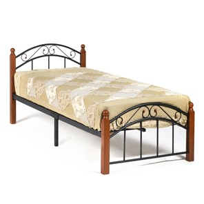 Односпальная кровать AT-8077 дерево гевея/металл, 90*200 см (Single bed), красный дуб/черный в Коврове