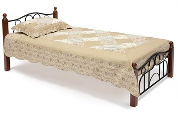 Односпальная кровать AT-808 дерево гевея/металл, 90*200 см (Single bed), красный дуб/черный в Коврове