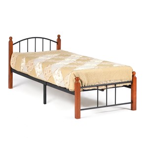 Односпальная кровать AT-915 дерево гевея/металл, 90*200 см (Single bed), красный дуб/черный в Коврове
