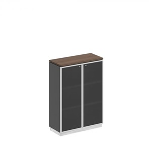 Шкаф для документов средний со стеклянными дверьми в рамке Bravo, дуб гладстоун/антрацит премиум (90х40х124,6) во Владимире